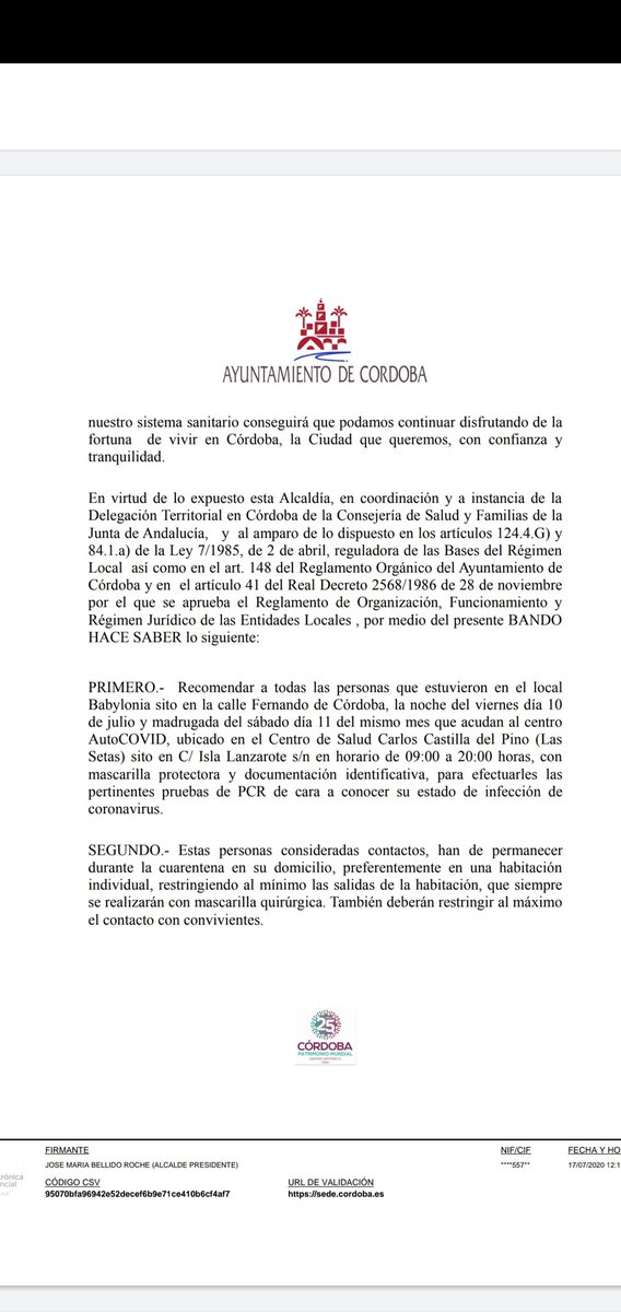 pedro7ag's tweet photo. URGENTE: si estuviste la noche del viernes 10 de julio en la Posada de Babylonia (Córdoba) debes acudir al centro de salud Castilla del Pino para hacerte la PCR, permanecer en cuarentena, restringir al máximo el contacto con convivientes y usar mascarilla quirúrgica en casa. RT https://t.co/v1fzj1IgUa