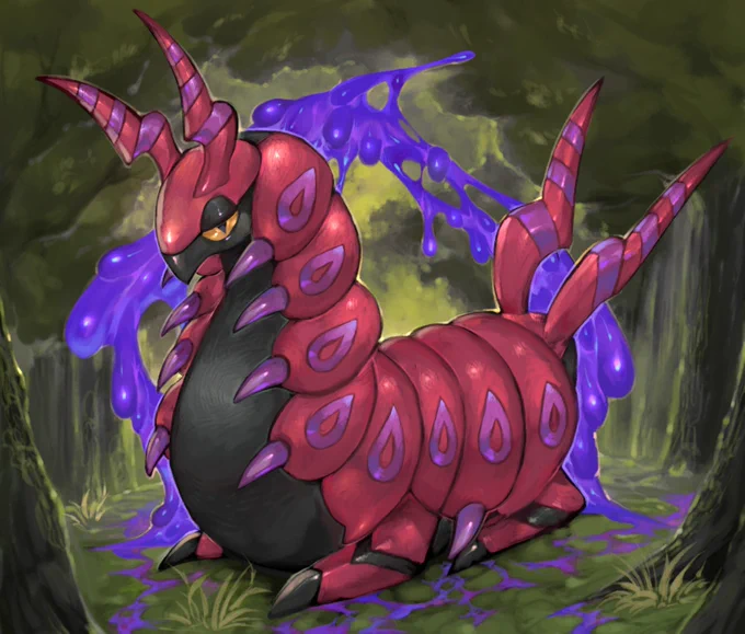 背景描いた凶暴ポケモンとメガムカデポケモン 