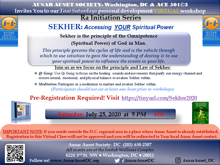 AusarAusetDC's tweet photo. Have you been to any of our virtual workshops? Ra Initiation Series with Sekher is next on July 25, 2020. Pre-Registration approval is required so Register Now
https://t.co/sW9SPQrv3m
#Sekher #RaInitiation #TauiSaturdays #Spirituality - https://t.co/SctHaG9Mir https://t.co/RpTMIS6avB
