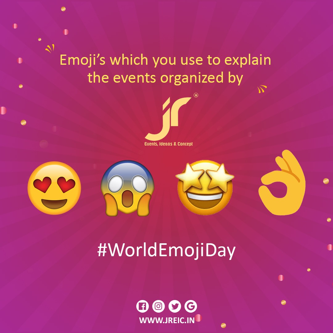 JrEvents_IC's tweet photo. Let's see who all love emojis just like we do. Express your emotion when you attend an event organized by #JREvents using an emoji.
#JREIC

#emojis #emojiday2020 #worldemojiday #happyworldemojiday #emojiparty #emojistory #loveemoji https://t.co/SANElPbWvr