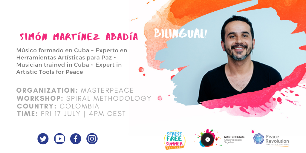PeaceRevolution's tweet photo. We are happy to invite you for the last session of the #stressfreesummer festival by Peace Revolution & MasterPeace.
Let's join Simón Martínez Abadía | Colombia | MasterPeace
Spiral Methodology.
How to join?
Zoom link: https://t.co/lAP3qxRTXg
ID: 973 7748 8407 https://t.co/AcKcIK7pgM