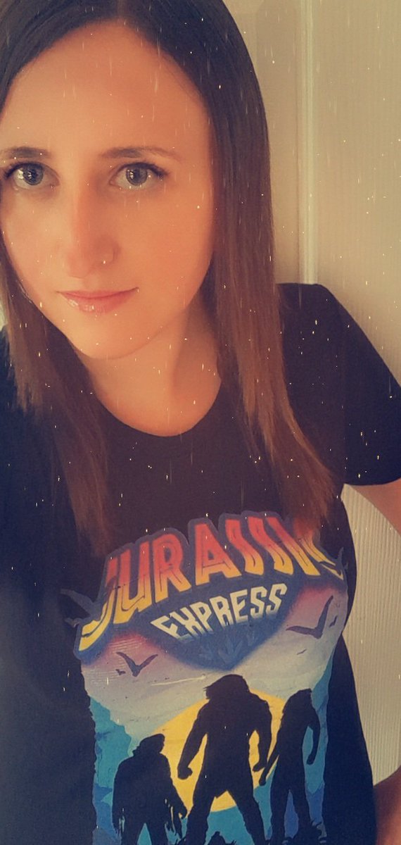 RachelSugapuff's tweet photo. SO happy to finally get the most awesome shirt! 🤩 @luchasaurus @boy_myth_legend and my favourite @realmarkostunt 😜 #AEW #JurassicExpress https://t.co/QvOfJh0Ojt