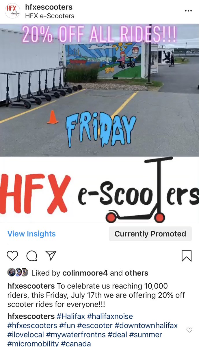 HFX e-Scooters celebrates 10,000 riders with 20% off today (Friday)! Follow #hfxescooters on Instagram for info/contests/promos #Halifax #segwayns <a href="/my_waterfront/">Formerly Waterfront Development</a> <a href="/DowntownHalifax/">Downtown Halifax Business Commission (DHBC)</a>