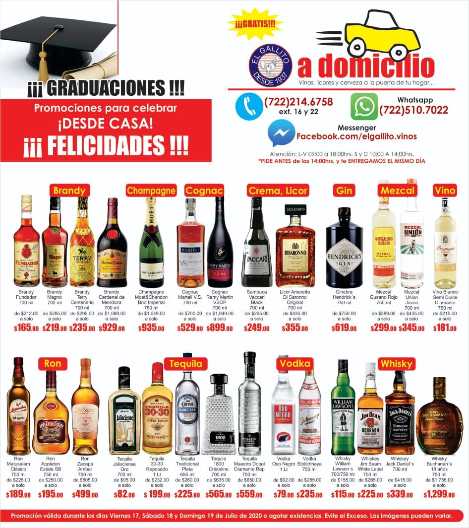 vinoselgallito's tweet photo. FELICIDADES A LOS GRADUADOS AMIGALLITOS
#brandyfundador #terrycentenario #brandymagno #cardenaldemendoza #moet&chandon #martellvs #remymartin #sambucavaccari #disaronno #hendricks #gusanorojo #mezcalunion #ronmatusalem #appletonestate #zacapaambar #cuervotradicional https://t.co/6luAg5UpOo