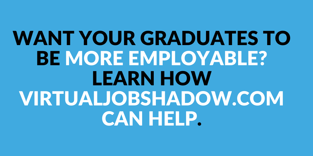 VirtualJobShado's tweet photo. We're holding a webinar for #colleges and #universities this Tuesday. Learn how #VirtualJobShadow.com can help keep your graduates on track, pick careers, and graduate career-ready. Sign up below:
https://t.co/2dVNFzp3Zz
#careerdevelopment #careercenter #careerready #Webinars https://t.co/Kc1Cm7mBhF