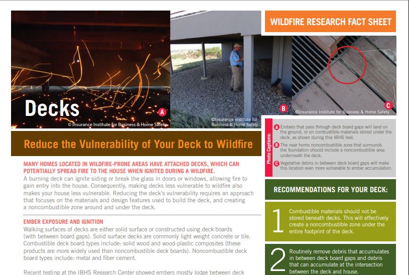Firewise's tweet photo. Reduce your deck's vulnerability to #wildfire with research from @NFPA &amp; @disastersafety on how to improve its resistance to wind-blown embers and surface fires. https://t.co/KgnQkhchn3   #firewise #fireadapted #defensiblespace #widlfireprep https://t.co/cgSlSmhEub