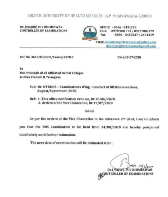 so_called_bds's tweet photo. The exams of #NTRUHS #BDS exams are postponed until further notice.  Thanks to @NSUIAndhra and @UmaKanth_NSUI for your help towards dental students...  thnkx to everyone who faught with us in this time..  #StayHome #StaySafeStayHealthy https://t.co/gvtHotvMLE