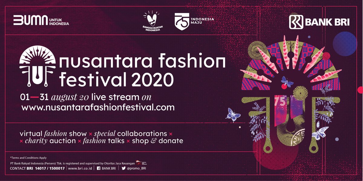 Sobat BRI, nantikan Nusantara Fashion Festival 2020, 1-31 Agustus 2020.

Lebih dari 300 desainer, brand, artis, dan fashion mavens, bergerak bersama mendukung Gerakan Bangga Buatan Indonesia.

Info lebih lanjut, klik bit.ly/nuff2020

#promobri #bankbri