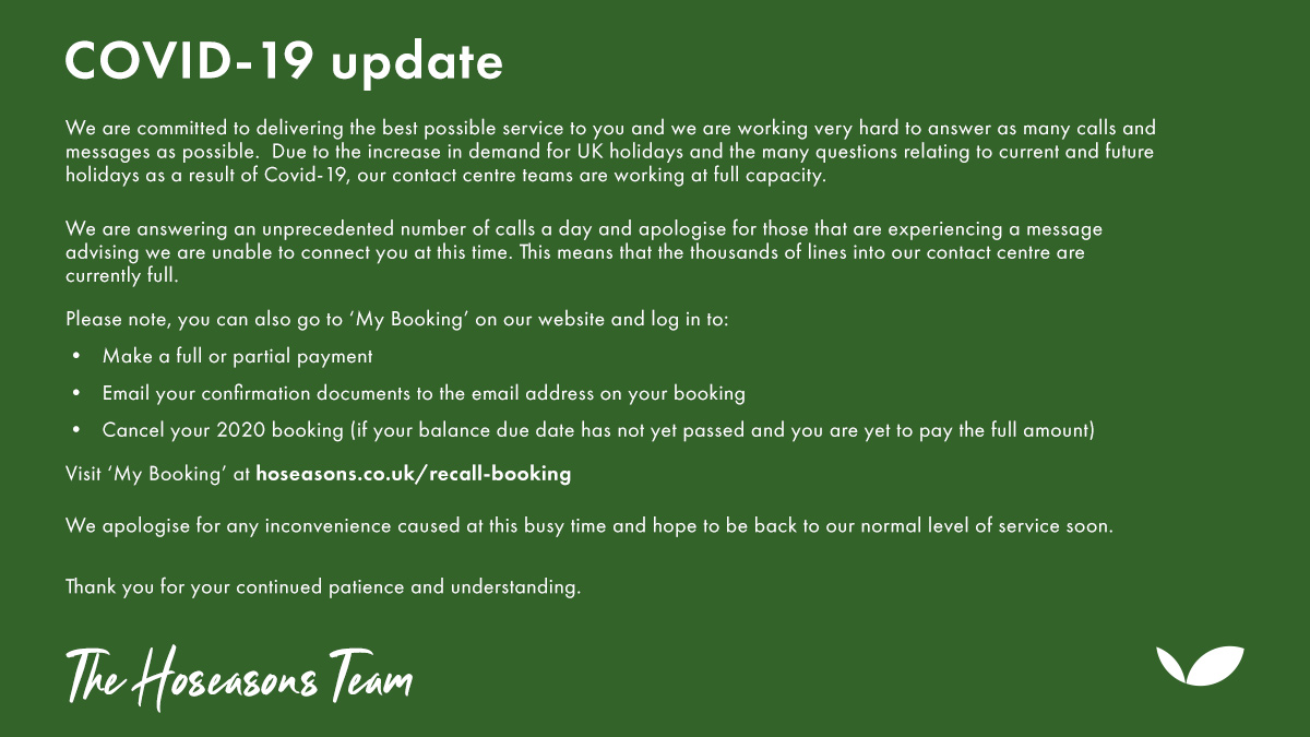 Click here to visit My Booking on our website - hoseasons.co.uk/recall-booking