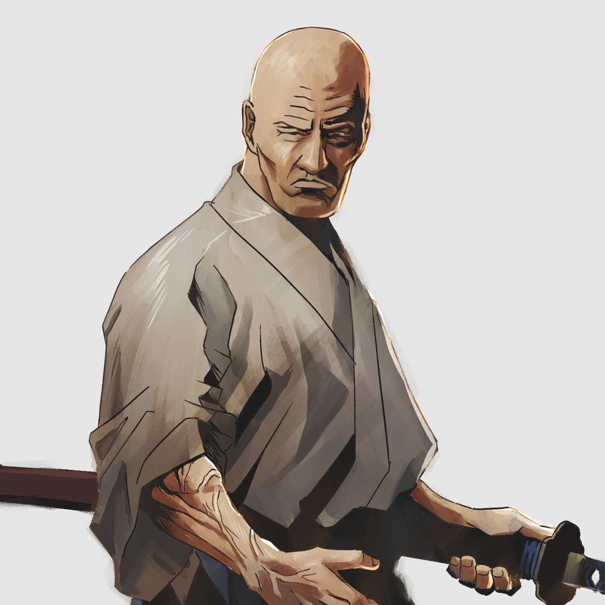 川田ヒデホ フェリーチェ ベアトの写真にインスピレーションを得て 坊主頭はいいなぁ イラスト 剣豪 侍 Samurai 武士 Bushi Illustration