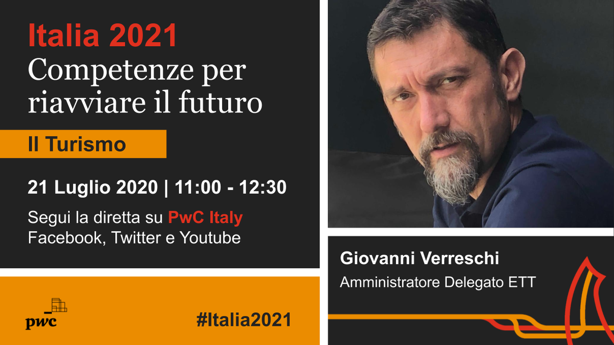 PwC_Italia's tweet photo. Il 21 luglio non mancate al terzo appuntamento del Digital Event “#Italia2021” – IL TURISMO: Competenze per riavviare il futuro. Con @verre67 Amministratore Delegato @ettspa ➡️ https://t.co/WAPE4ZSXT3
_
#PwCItaly https://t.co/0r846tEys0