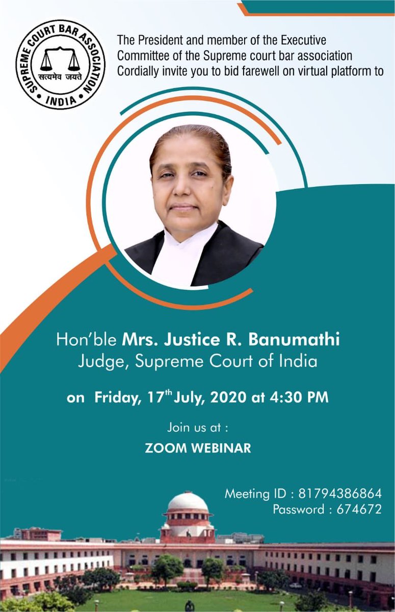 India Legal On Twitter Supreme Court Bar Association Bidding Farewell To Justice R Banumathi Judge Supreme Court Of India On Virtualplatform Scba Supremecourt Https T Co 4poth1lamp