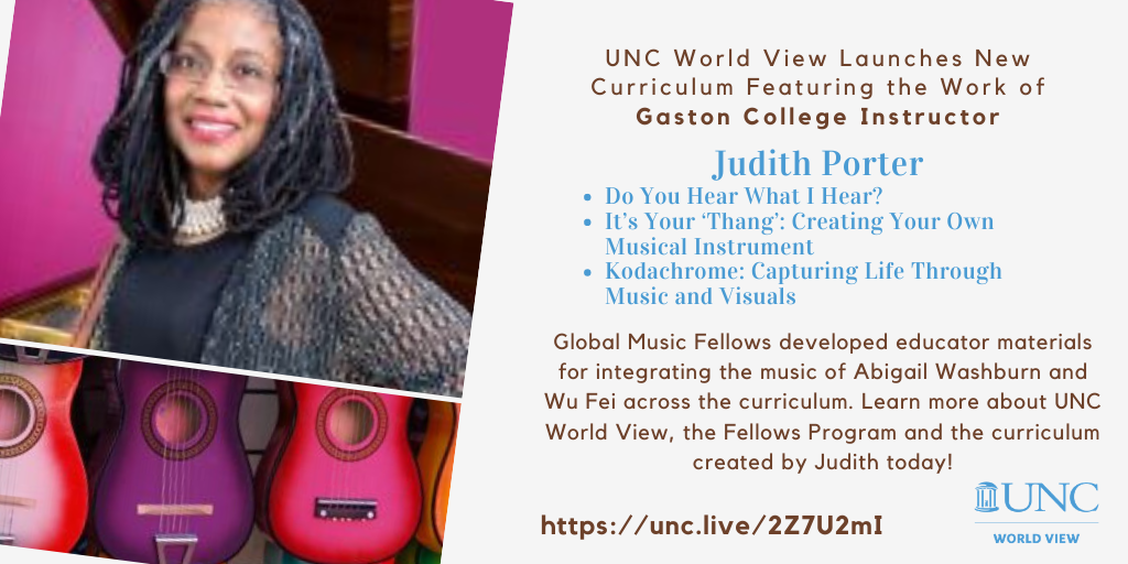 UNCWorldView's tweet photo. Congrats to our Global Music Fellows on the launch of K-14 educator materials to integrate global music across curricula. Let us introduce you to an exceptional group of NC educators. Today, meet Judith! #WorldView2020 https://t.co/0sov6tBN4x @Gaston_College https://t.co/Hb6mOcOnPG