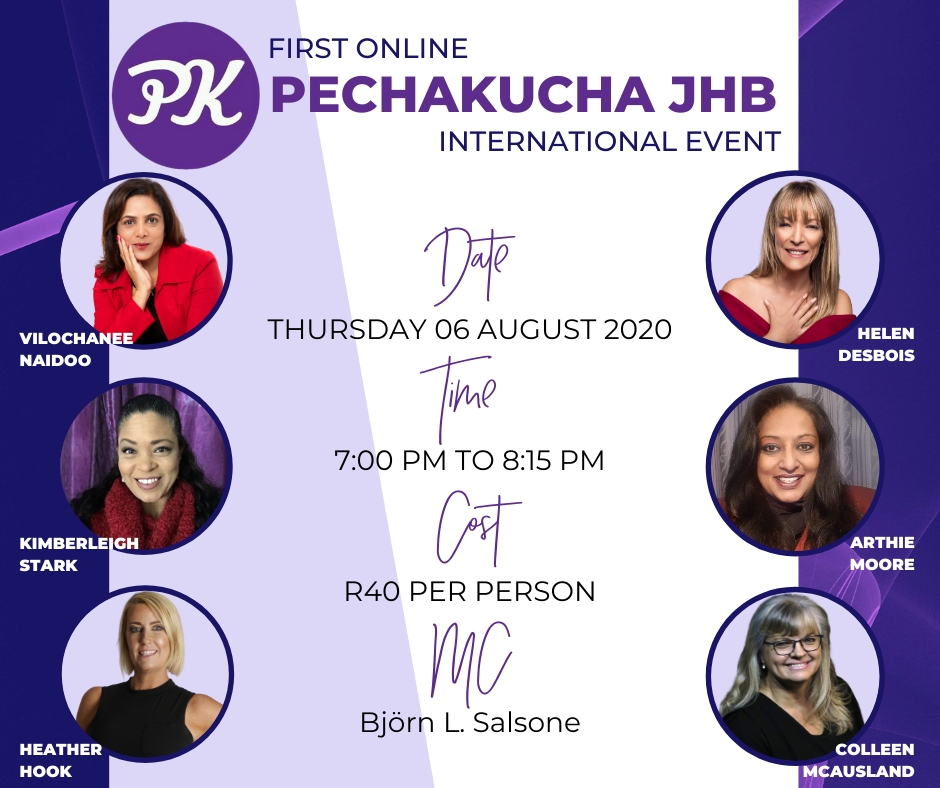Join the 1st-ever PechaKucha Johannesburg Online International Event on Thursday 06/08.With amazing prizes to win on the night from the Sorbet Group and iSkin Aesthetics worth over R15 000,and books from our authors, this event is not to be missed!

Read : galoresa.com/post.php?p_id=…