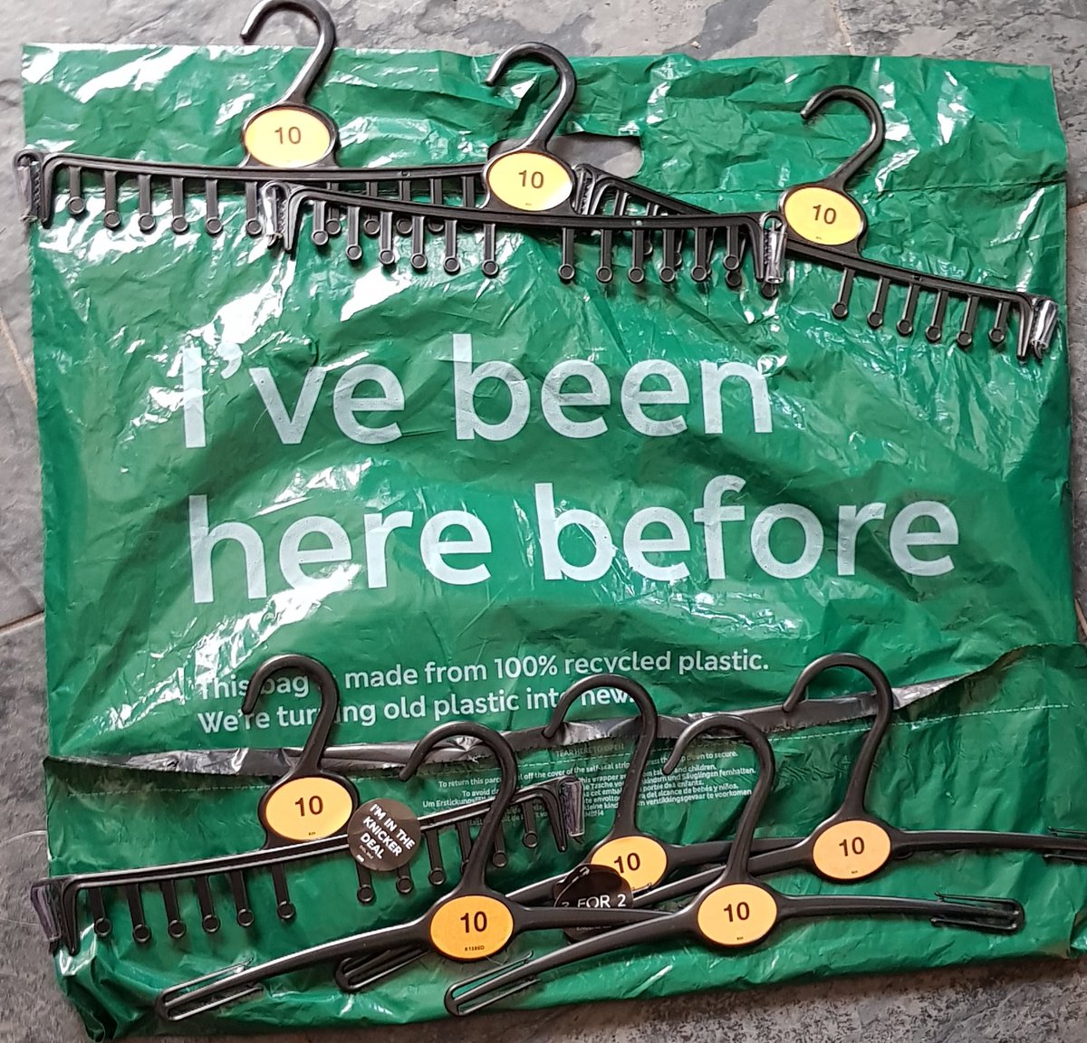 SpoonStory's tweet photo. @marksandspencer why do you use so much plastic?  Just had parcel with knickers &amp; vests.  This included 7 useless hangers.  Who hangs up their pants? What an utter waste of plastic order.  You need to change this.   #ClimateChange #PlasticFreeJuly #plasticpollution #environment https://t.co/93XAImaIND