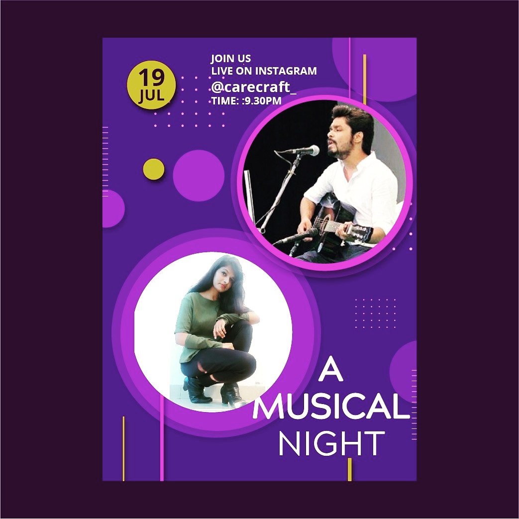 nazneenbano950's tweet photo. A MUSICAL NIGHT🎸

Join us live on Instagram 
19 July 2020
9:30pm
@carecraft_ 

@tabish_hussain__007 
#MusicBank #saturdaynight #singing   #dance #musicnight #relaxation #stayhome #staypositive #selftime #CARECRAFT💙 .

https://t.co/Ex0y0T9KuP https://t.co/aPiQEHMEKK