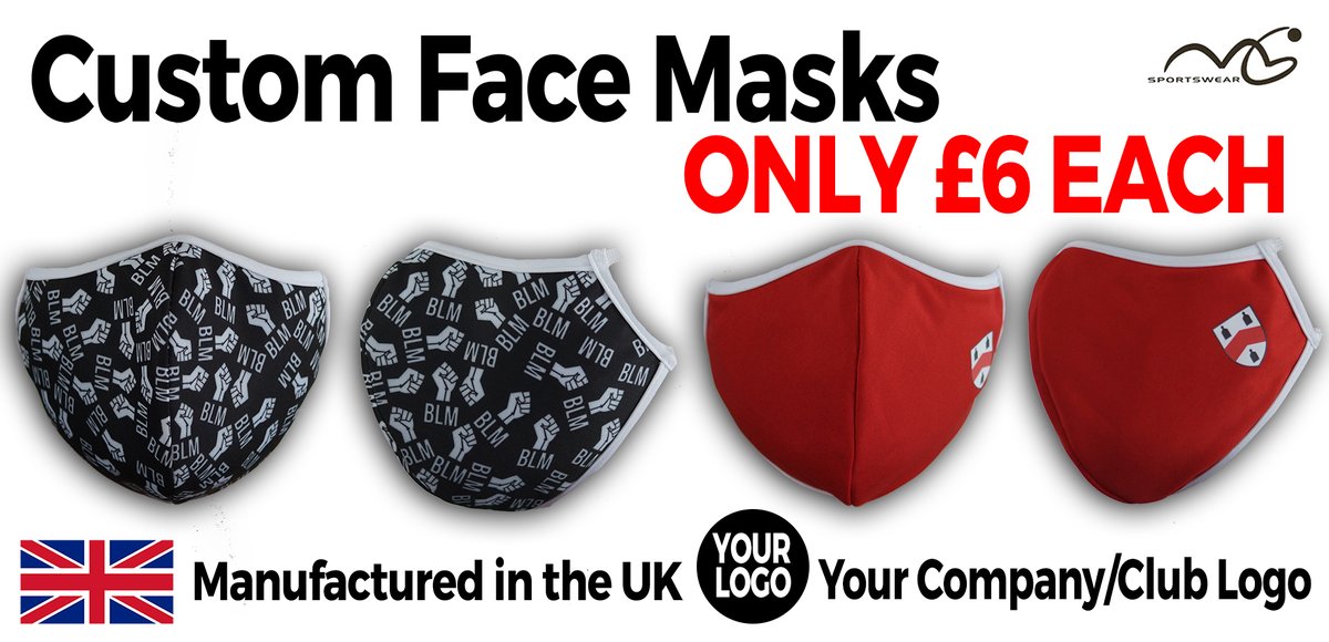 MGSportswear's tweet photo. Your Company/Club Custom Face Masks, Only £6!
Support your employees or players with a custom face Mask with your logo.
Learn more here 👉https://t.co/9B6tF1TkYK
#facemasks #bespokemasks #custommasks https://t.co/kbSswQoAek