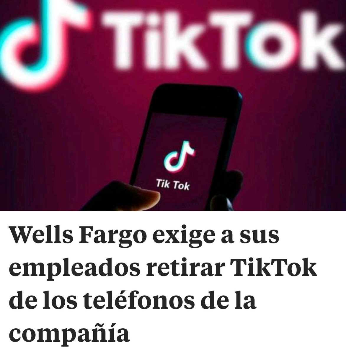 CIEENZASAS's tweet photo. 🔵 Latinoamérica está creciendo multiplicando los usuarios con TikTok, la primera red social de origen chino, que tiene éxito en el continente americano, pero ahora la empresa Wells Fargo le exige a sus empleados retirar esta aplicación, los chinos ahora nos espían. #Tiktok https://t.co/XPF9LTXzOz