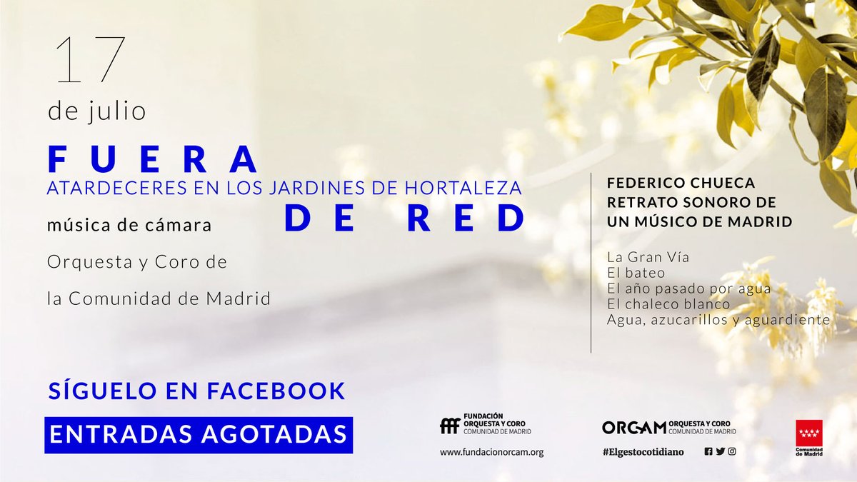 FundacionORCAM's tweet photo. La zarzuela, ese género tan nuestro, volverá a sonar hoy en el concierto de clausura de #FueraDeRed, el festival de música de cámara que nos ha vuelto a reunir con la música en vivo.

¡Entradas agotadas!
📹 Síguelo en Facebook Live desde las 20:30h → https://t.co/rSWE1CiZ6c https://t.co/uWpz3ZOIS3