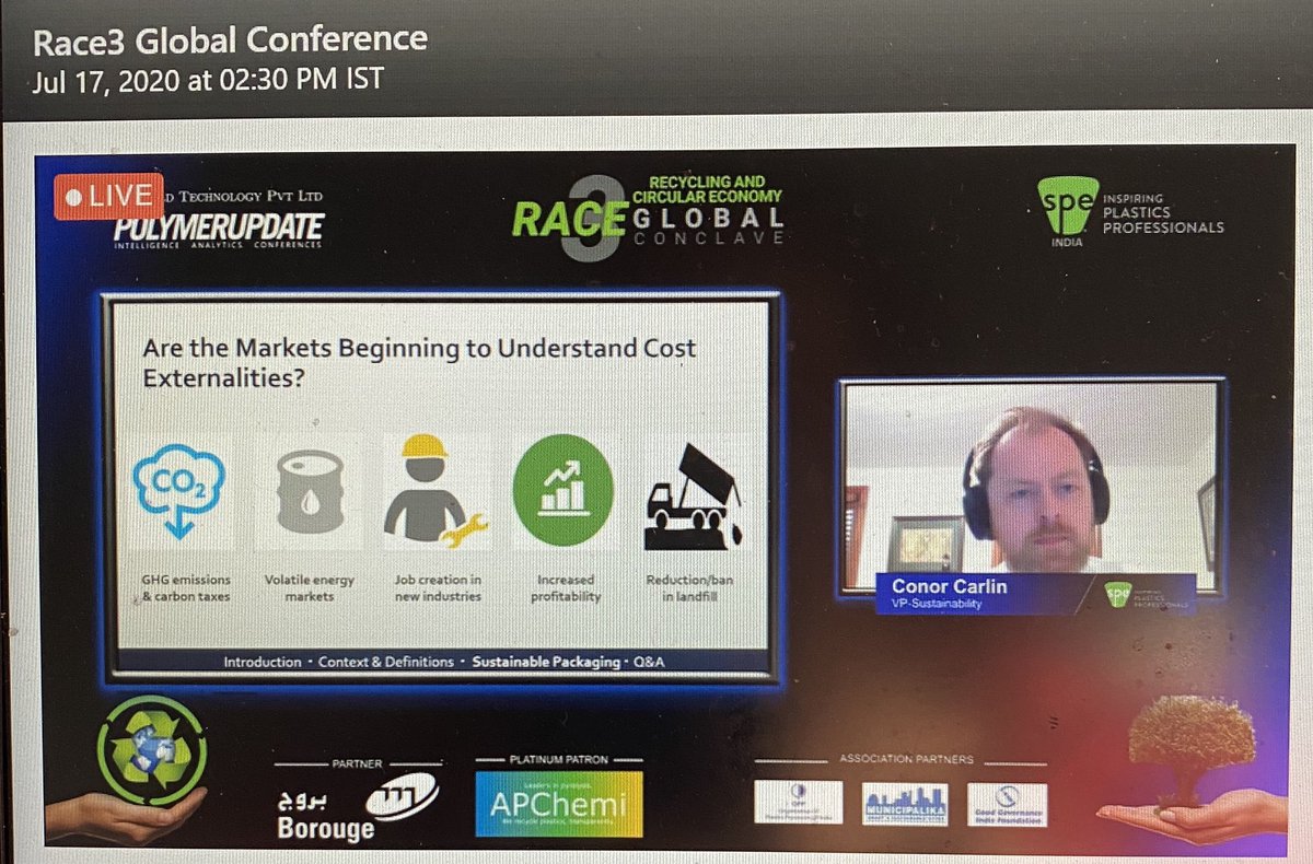 SUEZ_MW's tweet photo. SPE VP-Sustainability Conor Carlin presented on “Sustainability in the Packaging Sector” at RACE3 Recycling and Circular Global Economy Conference @4SPE_Plastics @spe_india10 https://t.co/wC4z6GUKZt