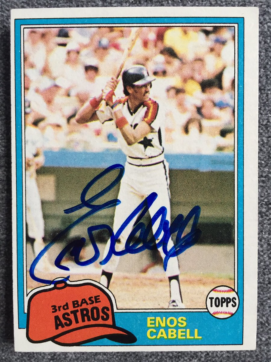 SNETCampbell's tweet photo. #TheDailyCard Enos Cabell: signed as undrafted free agent by Orioles in 1968. Traded to Houston for Lee May in ‘74. Later played with cousin Ken Landreaux on ‘85 Dodgers. Another cousin Dick Davis was with #BlueJays briefly. Cabell is an advisor with Astros. Card signed in ‘82. https://t.co/wYSB4cGEpP
