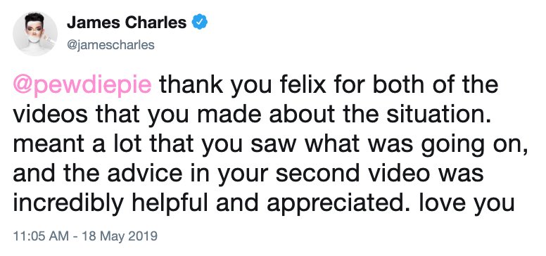 3. He has helped other YouTubers! He created a MCN to specifically help YouTubers, and he gives shoutouts to smaller channels. He has also helped YouTubers when they’re hated on, such as James Charles. He was one of the first people to defend him.