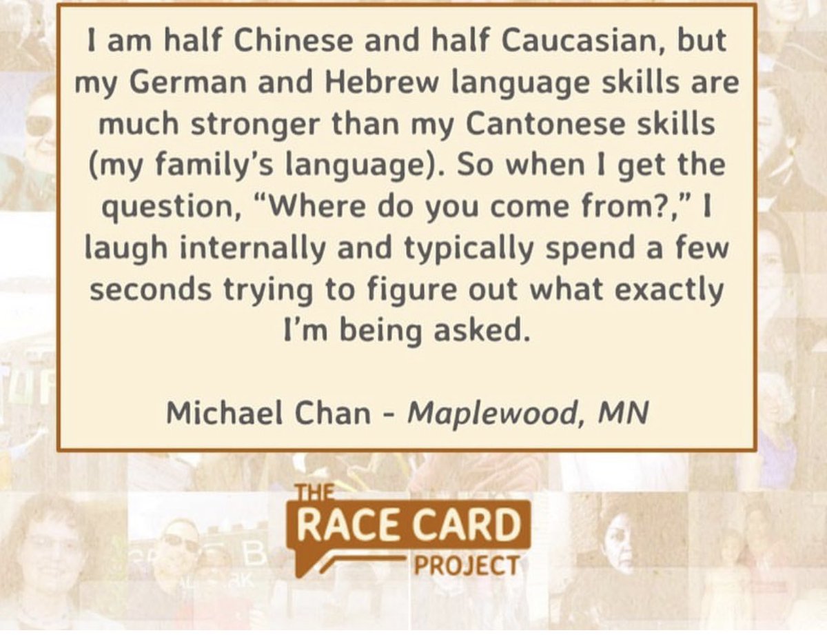 michele_norris's tweet photo. “So where do you come from?”
One of the most common threads in #theracecardproject archive. Find more stories and share your own at https://t.co/z2tapK4zxs https://t.co/cMCN4fjS8O