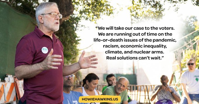 Howie is a co-founder of the Green Party, so he's a well-known advocate for the Green Party platform.He worked with Jill Stein and others to write the Green New Deal.He's worked hard for the Green Party, and working Americans.