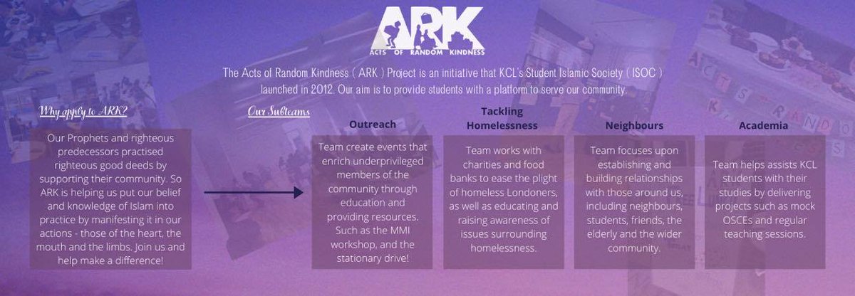Assalamu Alaykum,
Highlighted below are the 4 sub-teams within ARK including their aims and more about what each sub-team does! 
For a chance to be a part of a sub-team next year apply via bit.ly/2CsBTqC.
Deadline is Friday 24th July!
Jazakallah Khair!