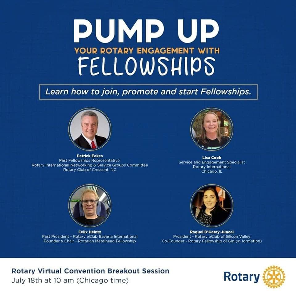 RDistrict7810's tweet photo. Did you know that there are over 80 fellowships in Rotary today and new ones being created? 

A fellowship is a group of Rotarians that have similar interests. 

This Saturday free registration for this session is at:
https://t.co/1Gs8j32PJN

Hope to see you there! https://t.co/B27y6jhOTJ