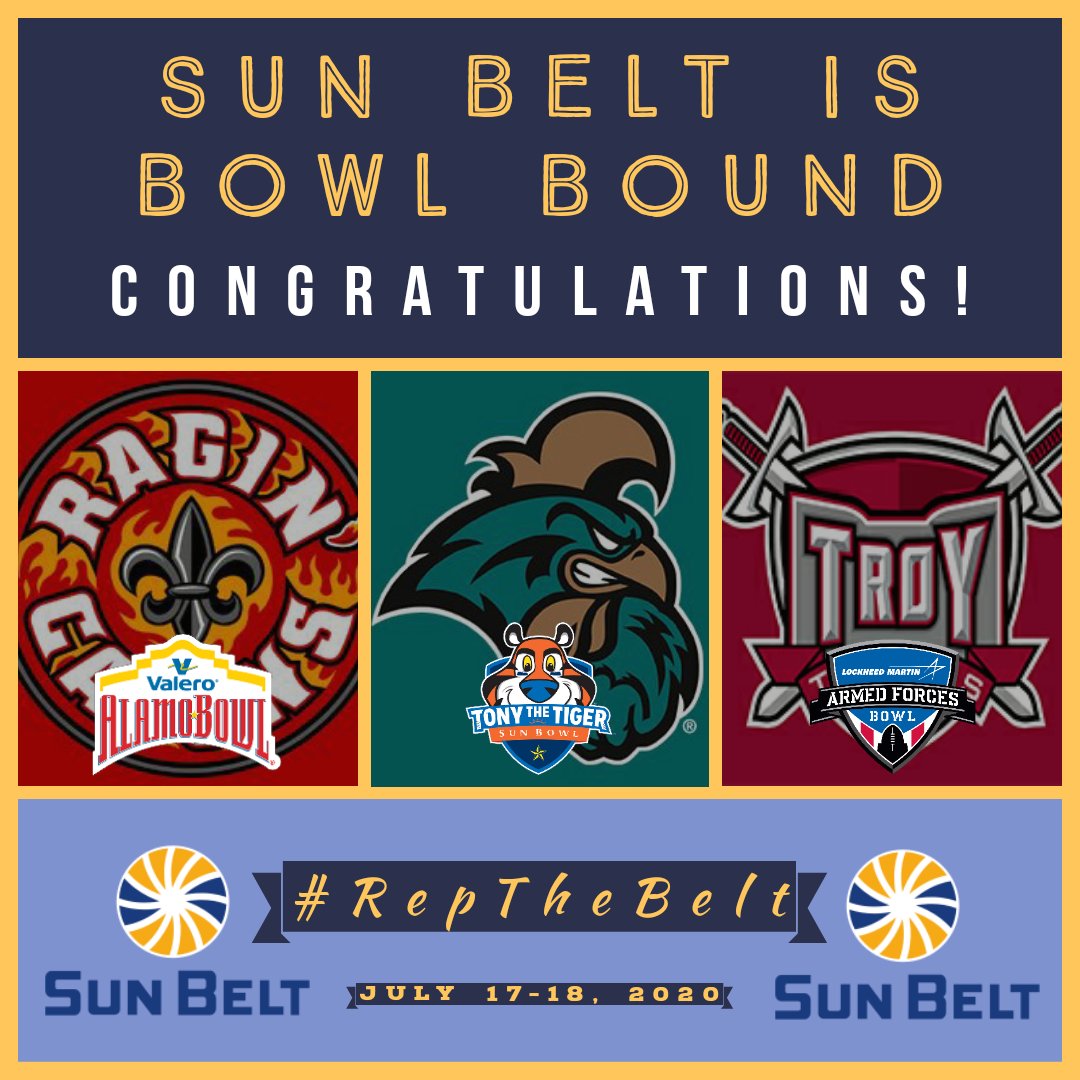 SD4L_retro's tweet photo. Congratulations to my #SunBelt Crew for another wonderful season!
The parity this year was outstanding, and the proof is in the pudding.
A round of applause for these 3 teams who reached the bowl season! Great job fellas! 👏👏👏
#RepTheBelt
#FunInTheSun
#SunRising https://t.co/FcPupEziUQ