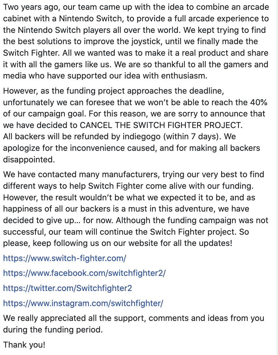 Switchfighter2's tweet photo. Although the funding campaign was not successful, our team will continue the Switch Fighter project. So please, keep following us on our website for all the updates!

https://t.co/uYw6BUKGrx

Thank you! https://t.co/C3SDo656hp