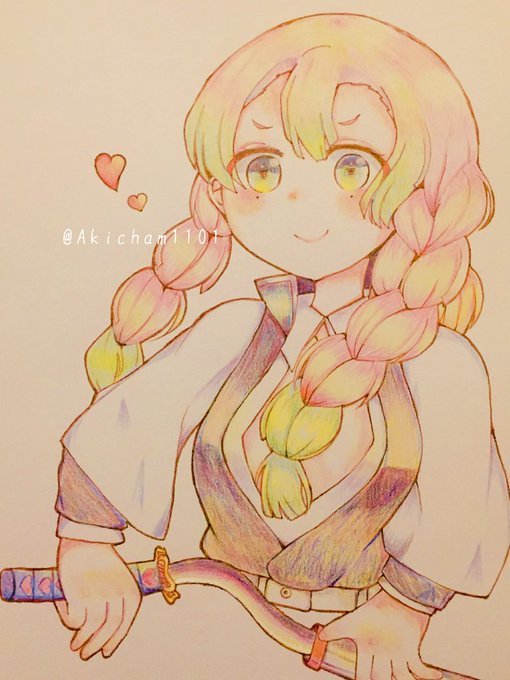 あきちさんがTwitterに投稿した甘露寺蜜璃(鬼滅の刃)のイラスト。