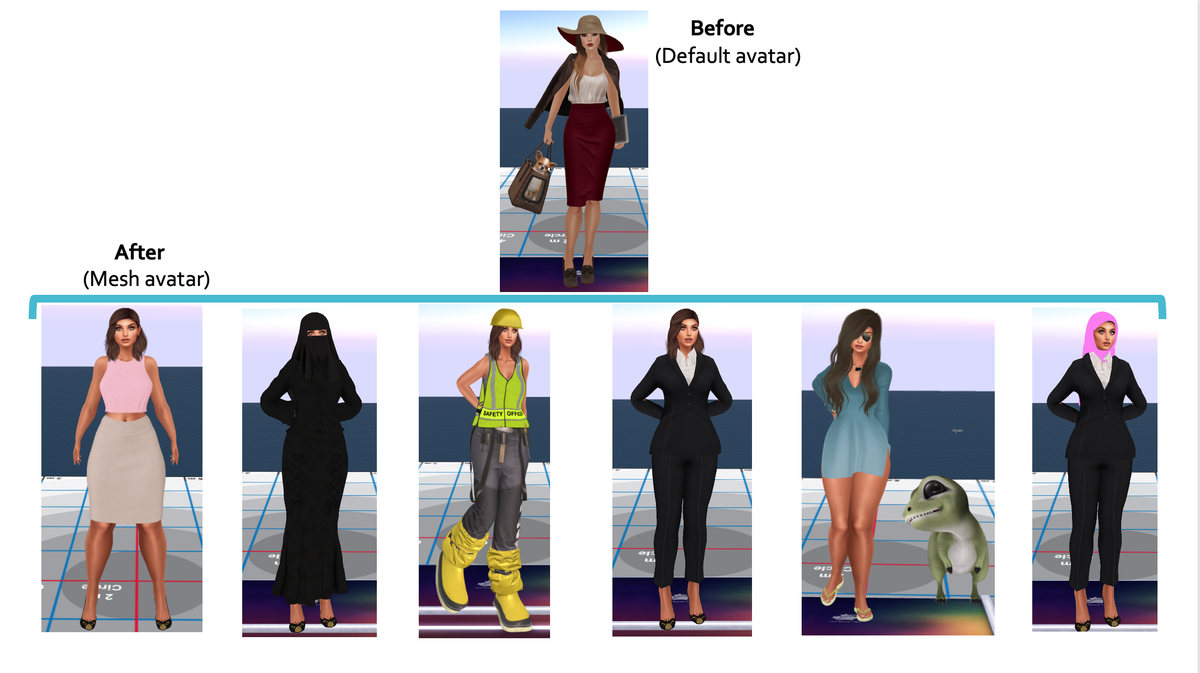 GaioWanderer's tweet photo. Limitless possibilities in #SecondLife. Customisation goes beyond learning environments, you can also customise avatars according to ethnicity, religion, gender, profession, etc. #onlyinVR #education #innovative #Creative #inclusive #avatar #virtualembodiment #beforeandafter https://t.co/yNxDMfnmRa