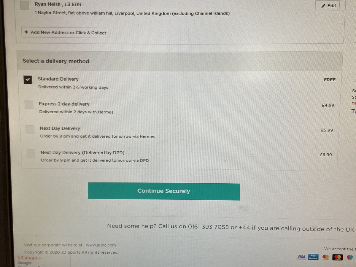 ryan_neish's tweet photo. @JDhelpteam why does it say that standard delivery is free but then it is adding £3.99 for delivery https://t.co/k07xiBro2l
