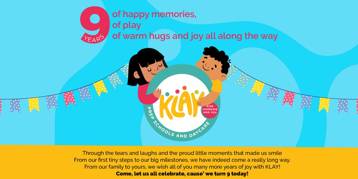 Klaypreschools's tweet photo. Celebrating 9 amazing years of joyful learning experiences, happy families, and happier children.

Thank you, dear parents, for having faith in us :)

#KLAYTurns9 #MyKLAY https://t.co/A1JZ1TghKz