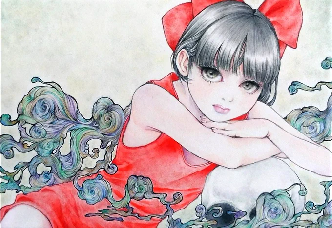 夏は殆ど浮上出来ないので
過去の絵を?

【恋ひ恋ひて】2018年 
サムホールサイズ 透明水彩 