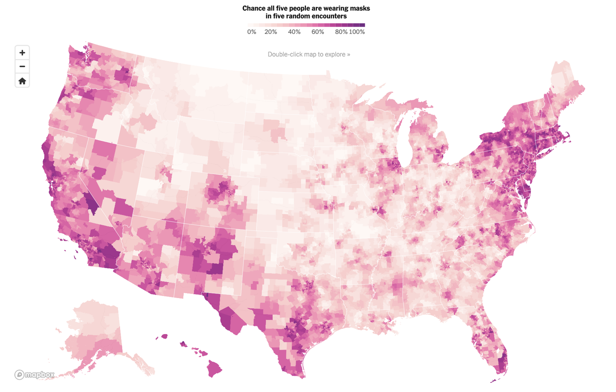 We have published an extremely detailed map of where people are wearing masks in the United States.  https://www.nytimes.com/interactive/2020/07/17/upshot/coronavirus-face-mask-map.html  @jshkatz  @KevinQ