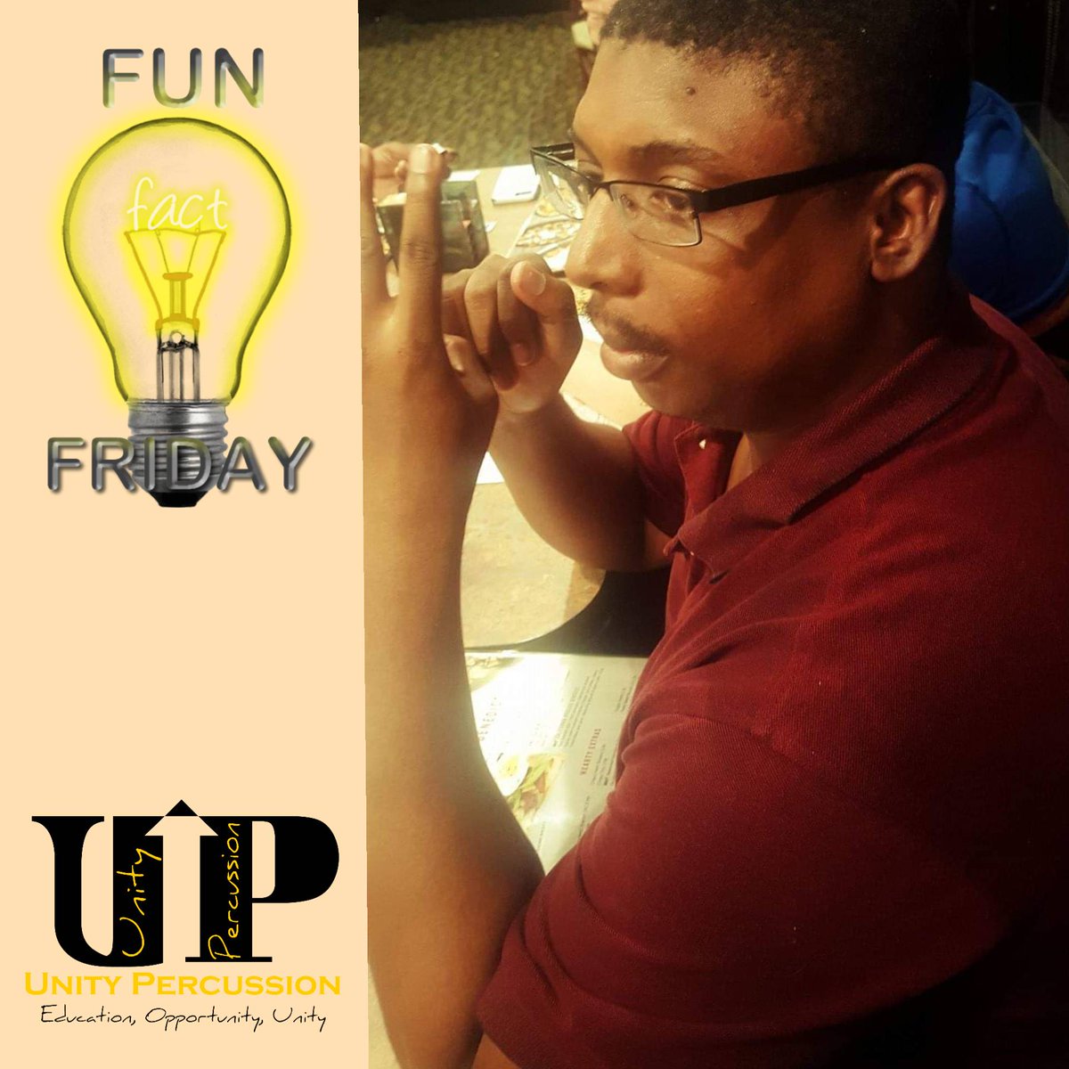 UnityPercussion's tweet photo. Did you know that Corey is one of the original 3 staff members that we have had at Unity Percussion? He's been here since 2015 and we are extremely thankful!
#FunFactFriday #UnityPercussion #unitypercussion #RiseUP #UP2K20 #UP2k19 #UP2k18 #UP2k17 #UP2k16 https://t.co/sdjndQ0ZDd