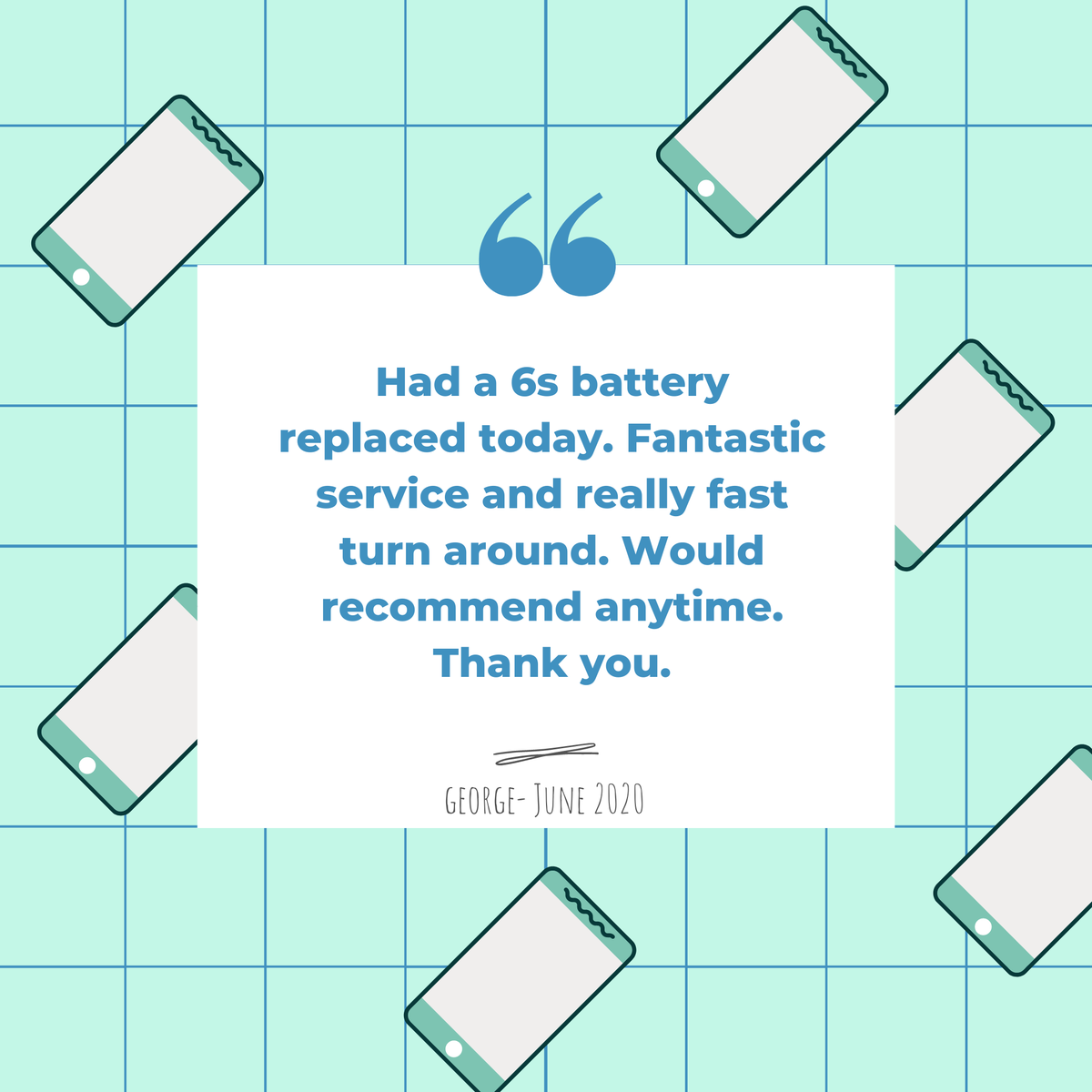 Setup2Repair's tweet photo. Thanks to George for this kind review! 😁 We're proud of our fast and reliable turn-around times. If you're in need of your iPhone back in working condition in a hurry then we can help.

For all battery and screen prices you can check out our website > https://t.co/Ybpa83Oml3 https://t.co/0BUjQPkY8D