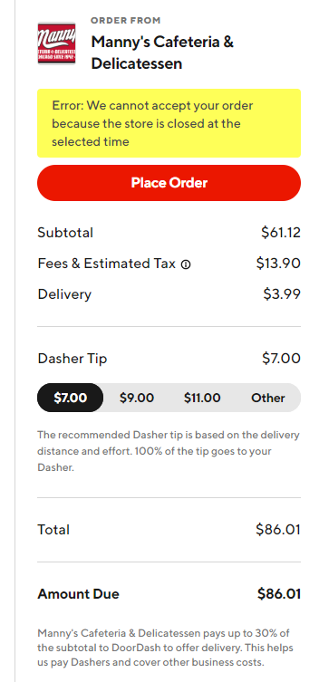 plandersonone's tweet photo. @mannysdeli @mannysdeli tried to order yesterday, before 8am today and this is what returned on DoorDash.....we were able to place an order for Monday, fingers crossed. https://t.co/sOD8IPQFor