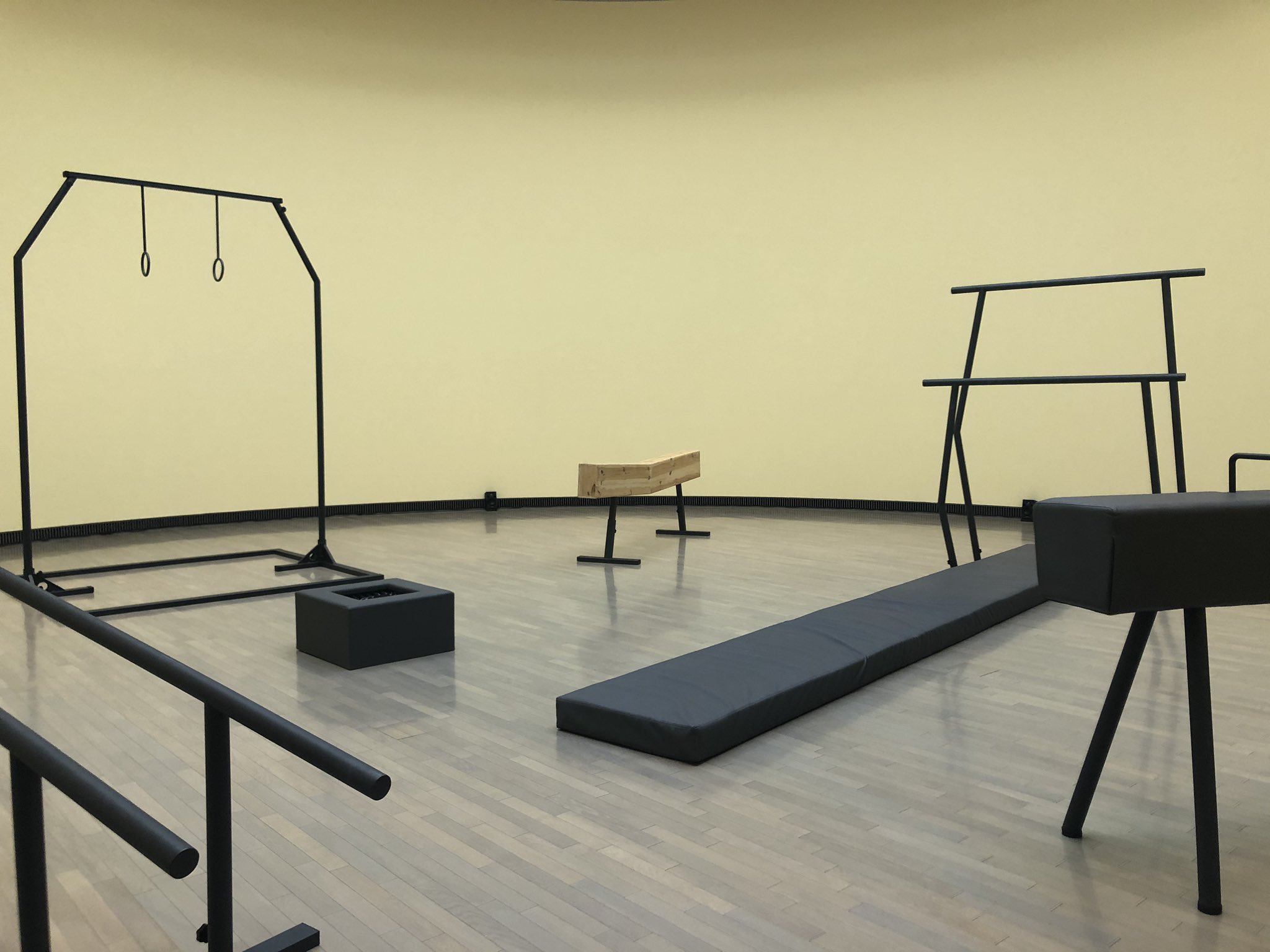 ソーダケーキ No Twitter タウス マハチェヴァの歪な運動器具 取手が1つしか無い鞍馬 斜めの平行棒や平均台 英語や日本語で私達に アドバイス しようとする様々な声かけが響く 横浜トリエンナーレ T Co Qfclnf8uzn Twitter