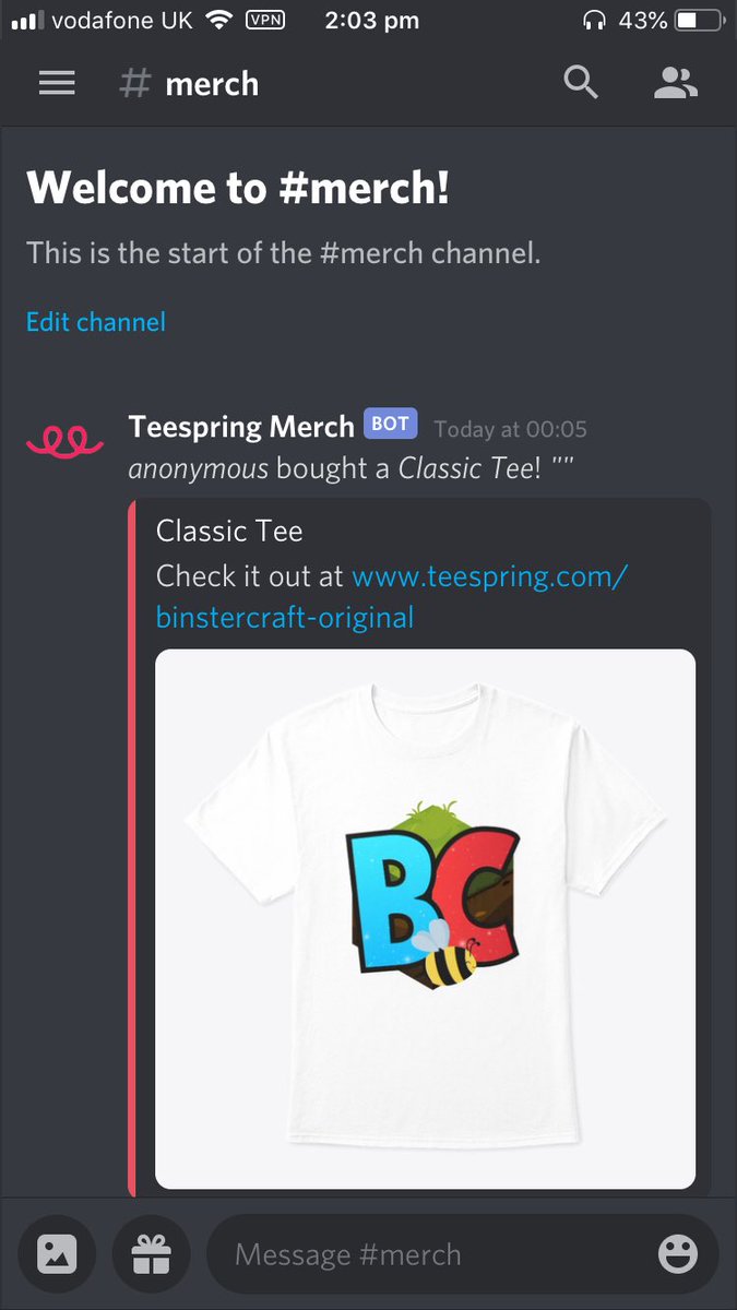 binstercraft's tweet photo. Whoever you are THANK YOU! And we really hope you enjoy it and wear it proudly! Also thanks @teespring for making it possible! #merch #binstercraft #official #first #support #minecraft #teepring https://t.co/7leJTWknSm