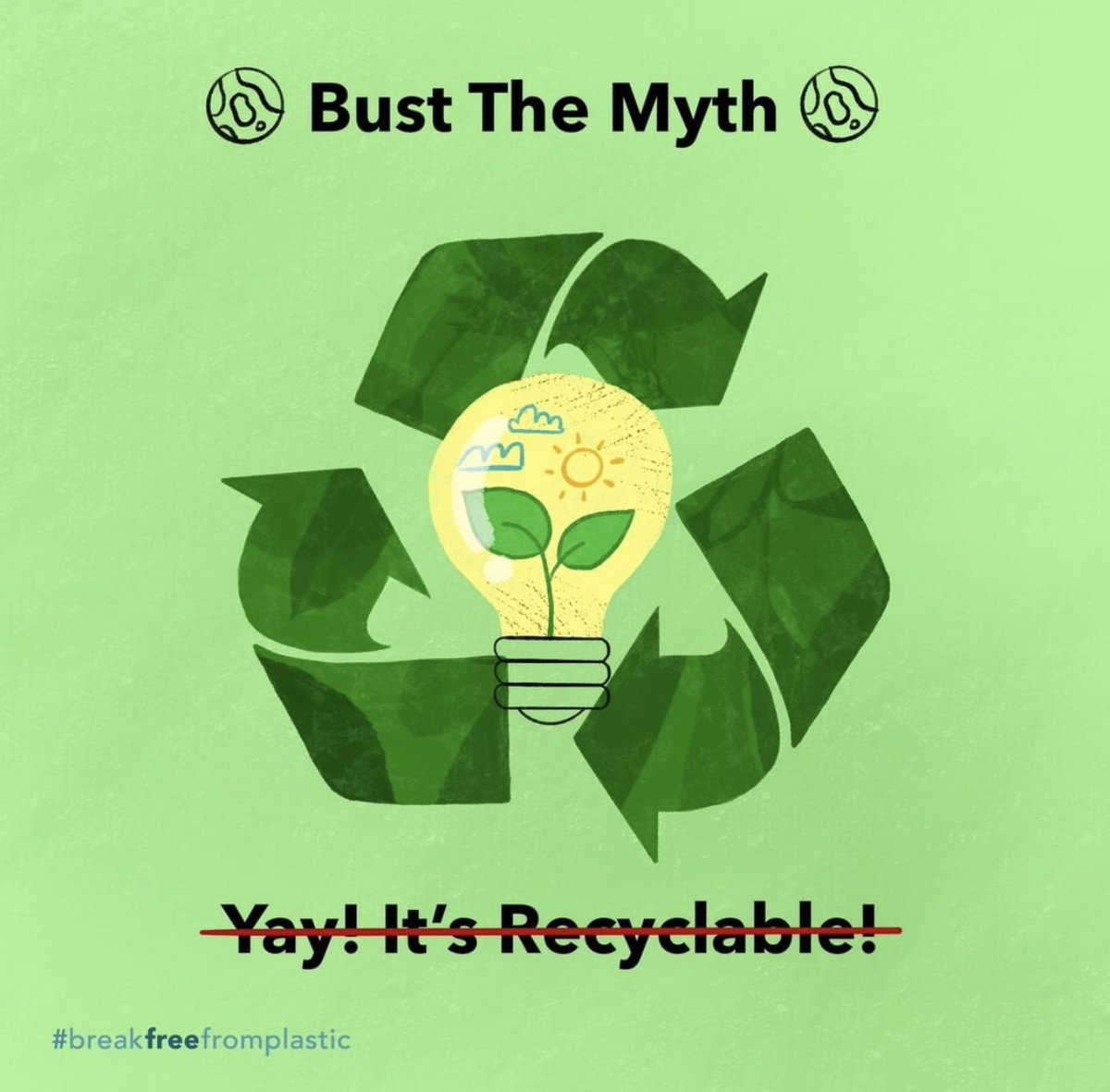 PlasticPollutes's tweet photo. As much as we want recycling to be the answer, unfortunately it’s not. ♻️ The global recycling rate is only 9%. To truly #breakfreefromplastic and transition to a #BetterNormal, we have to replace single-use with sustainable solutions like reusables and refilling stations. 🌍 https://t.co/7QubII6JED