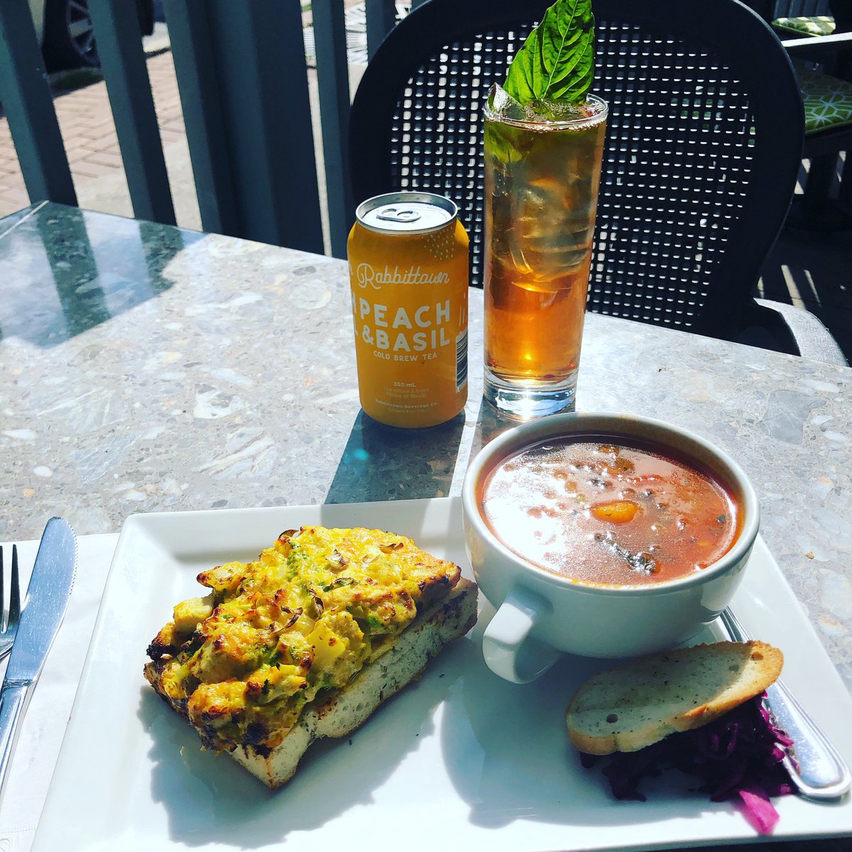 thepalate's tweet photo. LUNCH 😋
Soup: Tomato & vegetable
Melt: Curried chicken & pineapple
Pasta: Salmon penne w/ spinach cream sauce
Try a Peach 🍑 Basil 🌿 cold brew tea from @rabbittowncoffee w/ your meal!
#thepalate #lunch #supportlocal #fredericton #coldbrewtea #rabbittown #foodporn #summer https://t.co/0Kg4sxwkht
