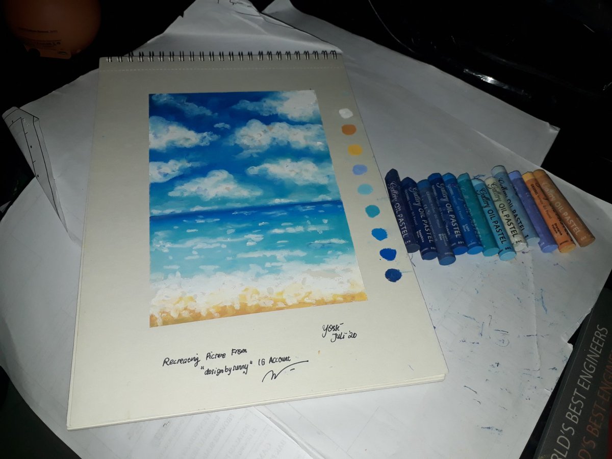 yossirizaaa's tweet photo. Re-creating oil pastel scenery-paintings by designbysunny (IG) &amp; Goldson (YT) account~~ ya tentu saja tdk mirip mohon maaf sekeluarga🙏🏻 https://t.co/tnBBg4hLG8