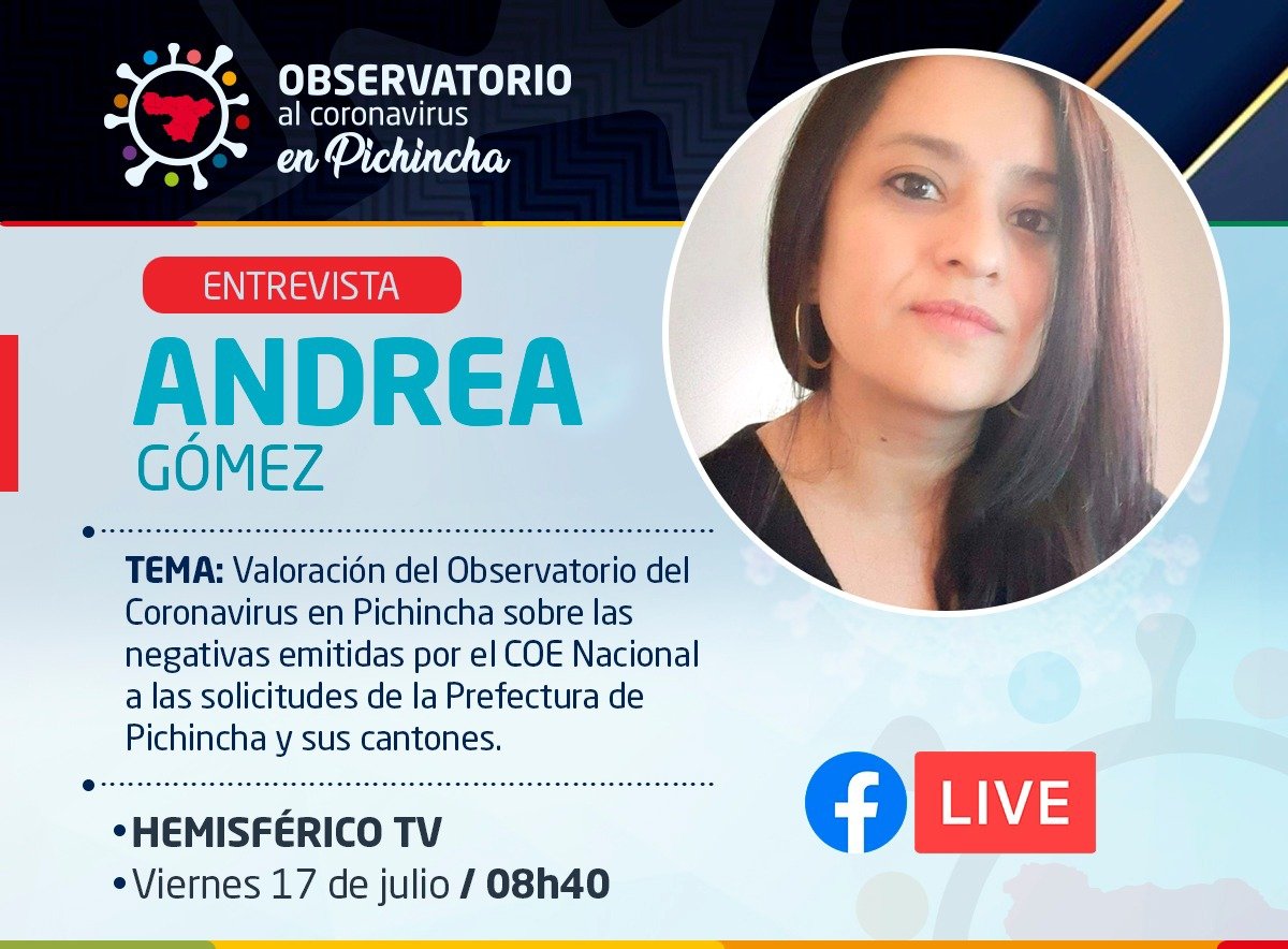 CovidPichincha's tweet photo. Pichincha está atravesando por una situación difícil, varias autoridades solicitaron medidas más duras para controlar el contagio al COE Nacional, hablamos está mañana sobre la negativa ante de decisión. Sigue la entrevista de @angiegomeza en  Hemisférico TV. https://t.co/pIqIkNPHZx