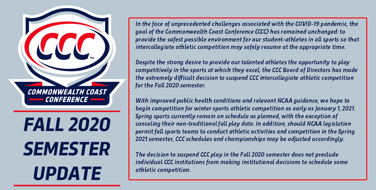 #𝗖𝗖𝗖𝗦𝗽𝗼𝗿𝘁𝘀 𝗨𝗣𝗗𝗔𝗧𝗘 𝗢𝗡 𝗙𝗔𝗟𝗟 𝟮𝟬𝟮𝟬 𝗦𝗘𝗠𝗘𝗦𝗧𝗘𝗥

READ: cccathletics.com/sports/general…