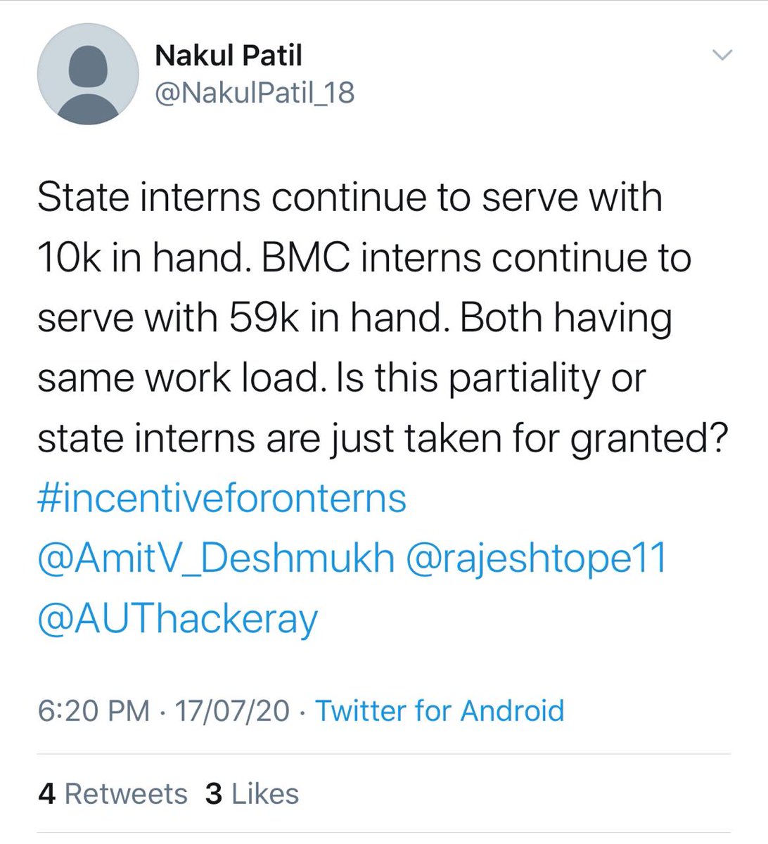 arunima_joseph's tweet photo. @CMOMaharashtra 
@supriya_sule 
@OfficeOfAVD 
@OfficeofUT 
@PMOIndia 
Doing my 12 hr internship shift and then covid duty twice while getting posted at pune municipal hospitals; on a wage lesser than the sweeper I work with. 
While mumbai people get 50k
#justiceforinternsinmaha https://t.co/i6IUM5kyd9