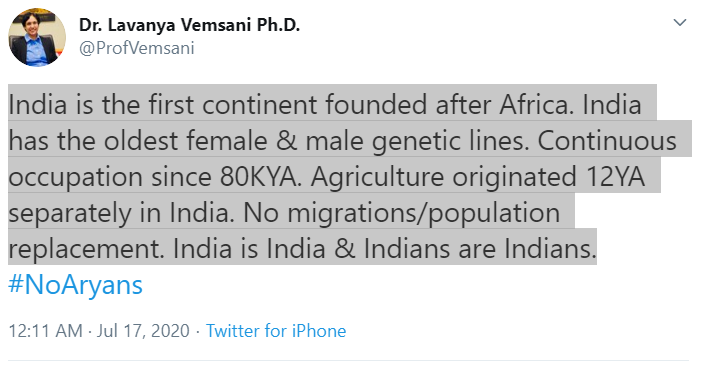 21/nSeveral other 'GENETIC STUDIES' prove that Present days Indian were native originally to India only. The migration actually happened OUTWARD. @ProfVemsani  @RajVedam1  https://twitter.com/ProfVemsani/status/1283834190379786241?s=20 https://www.academia.edu/7893126/Genetic_Evidence_of_Early_Human_Migrations_in_the_Indian_Ocean_Region_Disproves_Aryan_Migration_Invasion_Theories https://www.nature.com/articles/ejhg201450 https://www.cell.com/cell/fulltext/S0092-8674(19)30967-5?_return